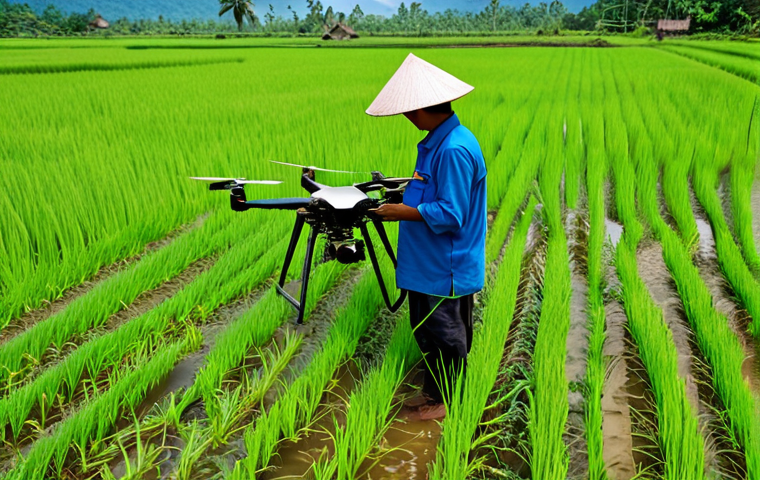 Sustainable Farming in Thailand**

"A lush green rice paddy field in rural Thailand, fully clothed farmers tending to the crops using sustainable practices, appropriate attire, showcasing traditional Thai farming techniques alongside modern technology like drone monitoring, safe for work, perfect anatomy, natural proportions, professional agricultural photography, high quality, family-friendly, modest farming scene."

**