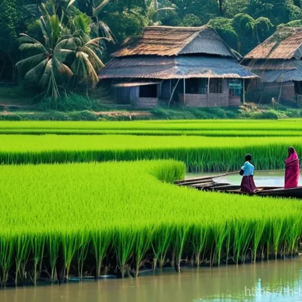 방글라데시 시골 지역 생활 - **Vibrant Rural Life by the River in Bangladesh**
    "A picturesque scene in rural Bangladesh, capt...