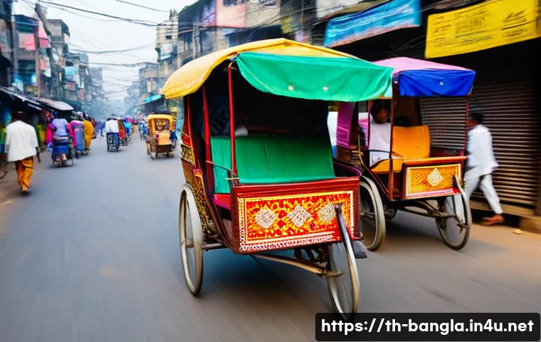 방글라데시 여행 주의사항 - **Prompt 1: Dhaka's Vibrant Rickshaw Culture**
    "A bustling street scene in Dhaka, Bangladesh, fi...