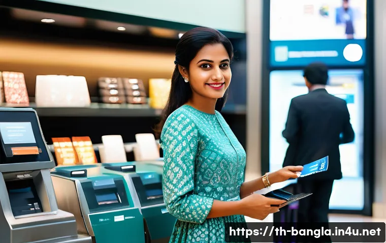 방글라데시의 신용카드 사용 팁 - A sophisticated female traveler, in her early 30s, with dark, neatly styled hair and wearing a fashi...