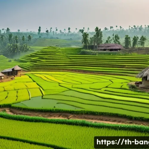 방글라데시 농촌 지역 경제 - **Prompt:** A vibrant, high-angle panoramic view of a thriving rural Bangladeshi agricultural landsc...