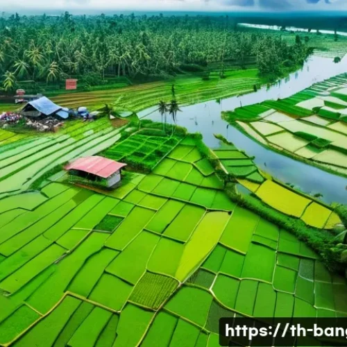 방글라데시의 수자원 관리 - A detailed aerial view of a rural Bangladeshi village during the rainy season, showcasing small to m...
