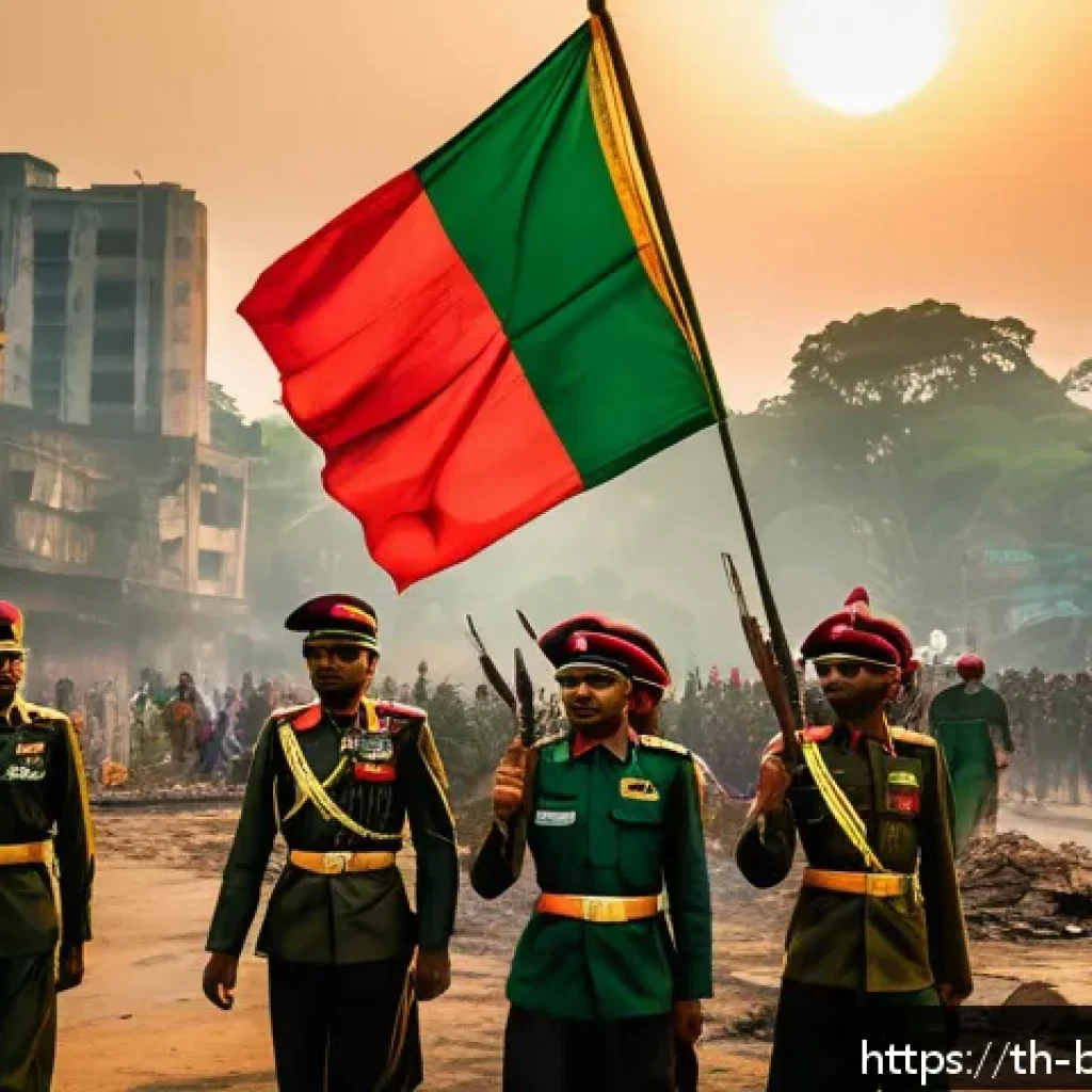 방글라데시 독립 기념일 - A vibrant and detailed scene of the Bangladesh Liberation War in 1971, featuring determined Banglade...