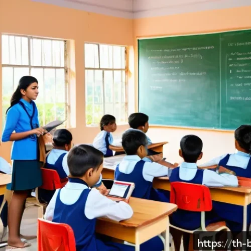 Home 31 방글라데시의 교육 현장 - A bright and modern classroom in a Bangladeshi city school featuring children wearing colorful schoo...