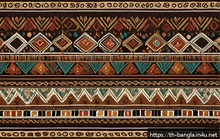방글라데시 전통 무늬와 패턴 - A vibrant textile pattern inspired by traditional Bangladeshi indigenous art, featuring intricate ge...